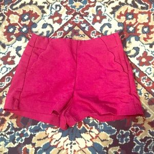 Burgundy Scalloped Pocket High Waisted Shorts